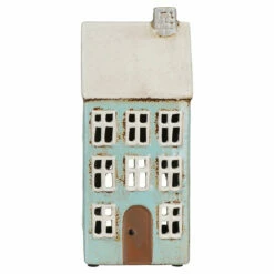 Shudehill Village Pottery Tall Light Blue House Tealight Holder -gifts shop 200610 shudehill village pottery tall light blue house tealight holder 2