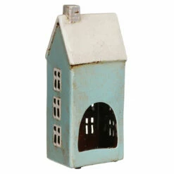 Shudehill Village Pottery Tall Light Blue House Tealight Holder -gifts shop 200610 shudehill village pottery tall light blue house tealight holder 3