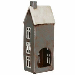 Shudehill Village Pottery Tall Dark Grey House Tealight Holder -gifts shop 200611 shudehill village pottery tall dark grey house tealight holder 3