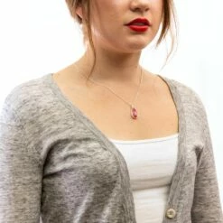 Equilibrium Pink Eternal Flowers Small Teardrop Necklace -gifts shop 289372 pink equilibrium eternal pink flowers small teardrop necklace 3 copy