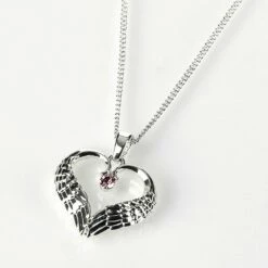 Equilibrium Silver Plated Guardian Angel Necklace With Pink Gem
