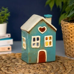 Shudehill Village Pottery Teal Heart House Tealight Holder
