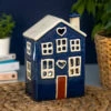Shudehill Village Pottery Blue Heart House Tealight Holder
