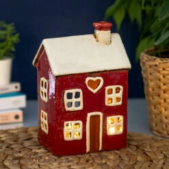 Shudehill Village Pottery Red Heart House Tealight Holder
