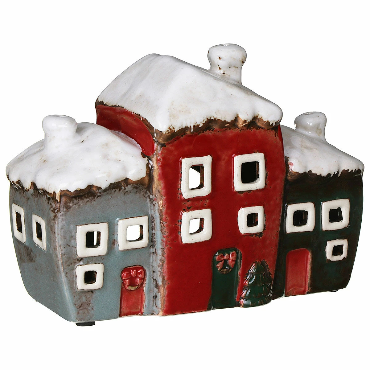 Shudehill Village Pottery Three Christmas Houses Tealight Holder 2 Shudehill Village Pottery Three Christmas Houses Tealight Holder - Image 2
