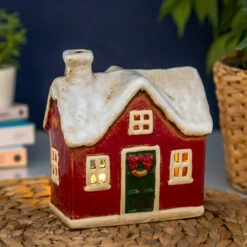 Shudehill Village Pottery Traditional Red Christmas House Tealight Holder