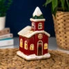 Shudehill Village Pottery Small Red Christmas Church Tealight Holder