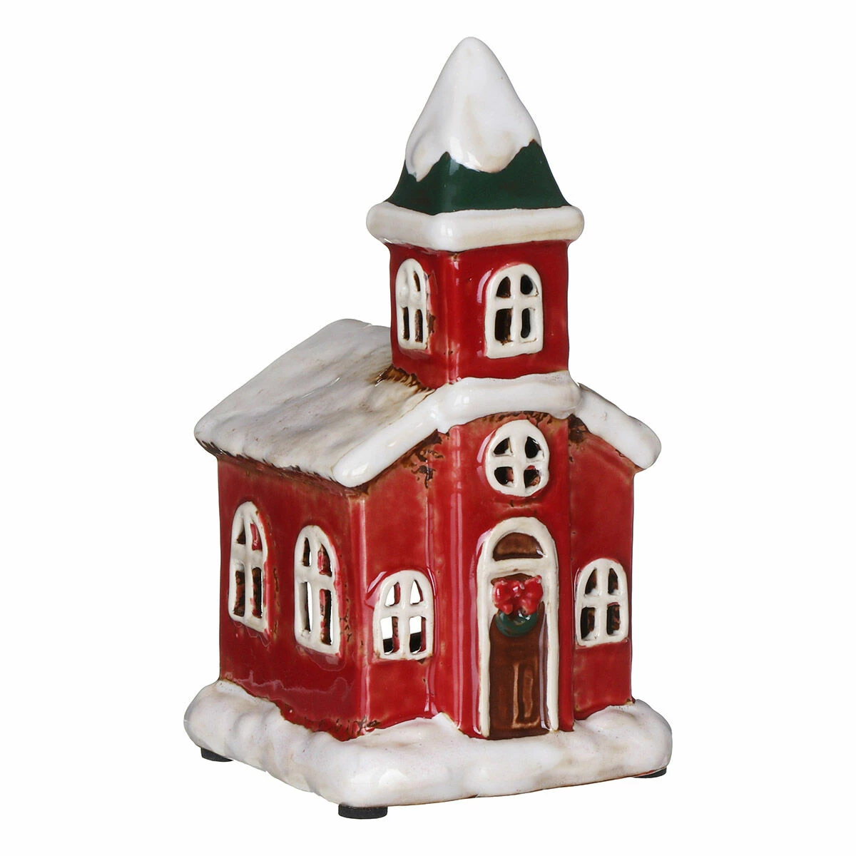 Shudehill Village Pottery Small Red Christmas Church Tealight Holder 2 Shudehill Village Pottery Small Red Christmas Church Tealight Holder - Image 2