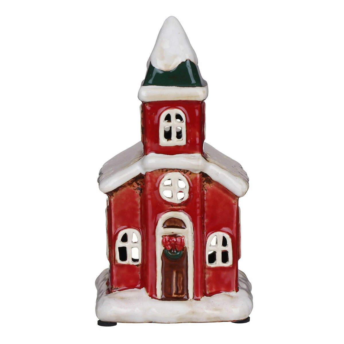 Shudehill Village Pottery Small Red Christmas Church Tealight Holder 3 Shudehill Village Pottery Small Red Christmas Church Tealight Holder - Image 3