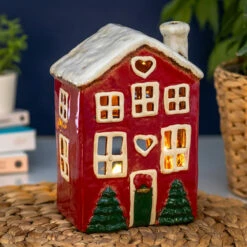 Shudehill Village Pottery Large Red Christmas House Tealight Holder
