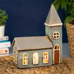 Shudehill Village Pottery Large Grey Church Tealight Holder