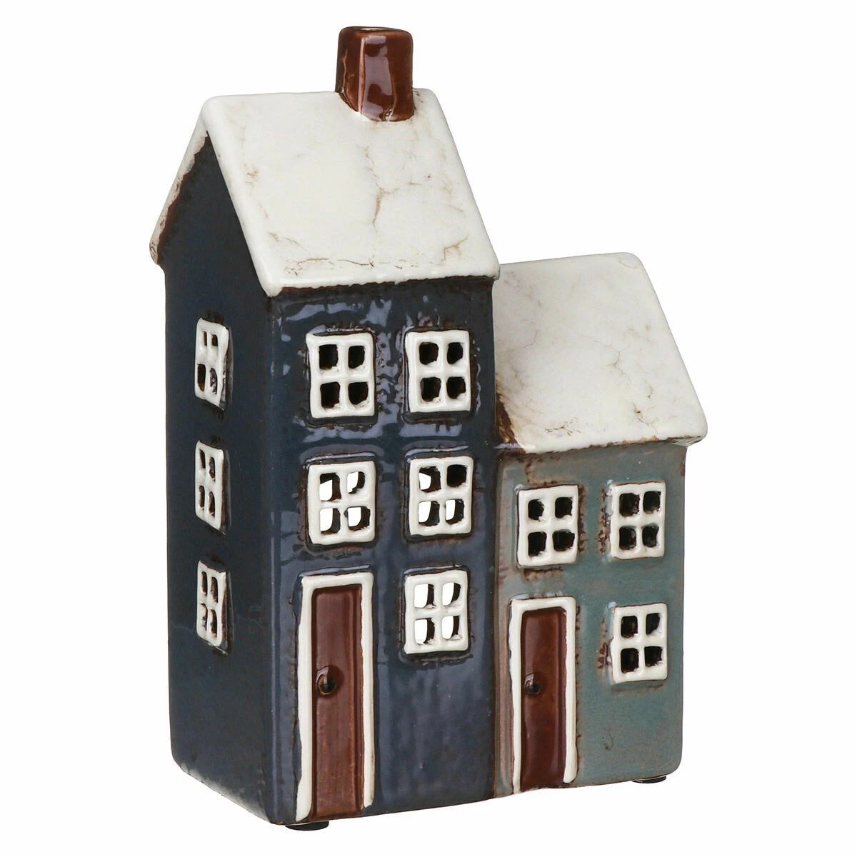 Shudehill Village Pottery Grey & Navy Two House Tealight Holder 2 Shudehill Village Pottery Grey & Navy Two House Tealight Holder - Image 2