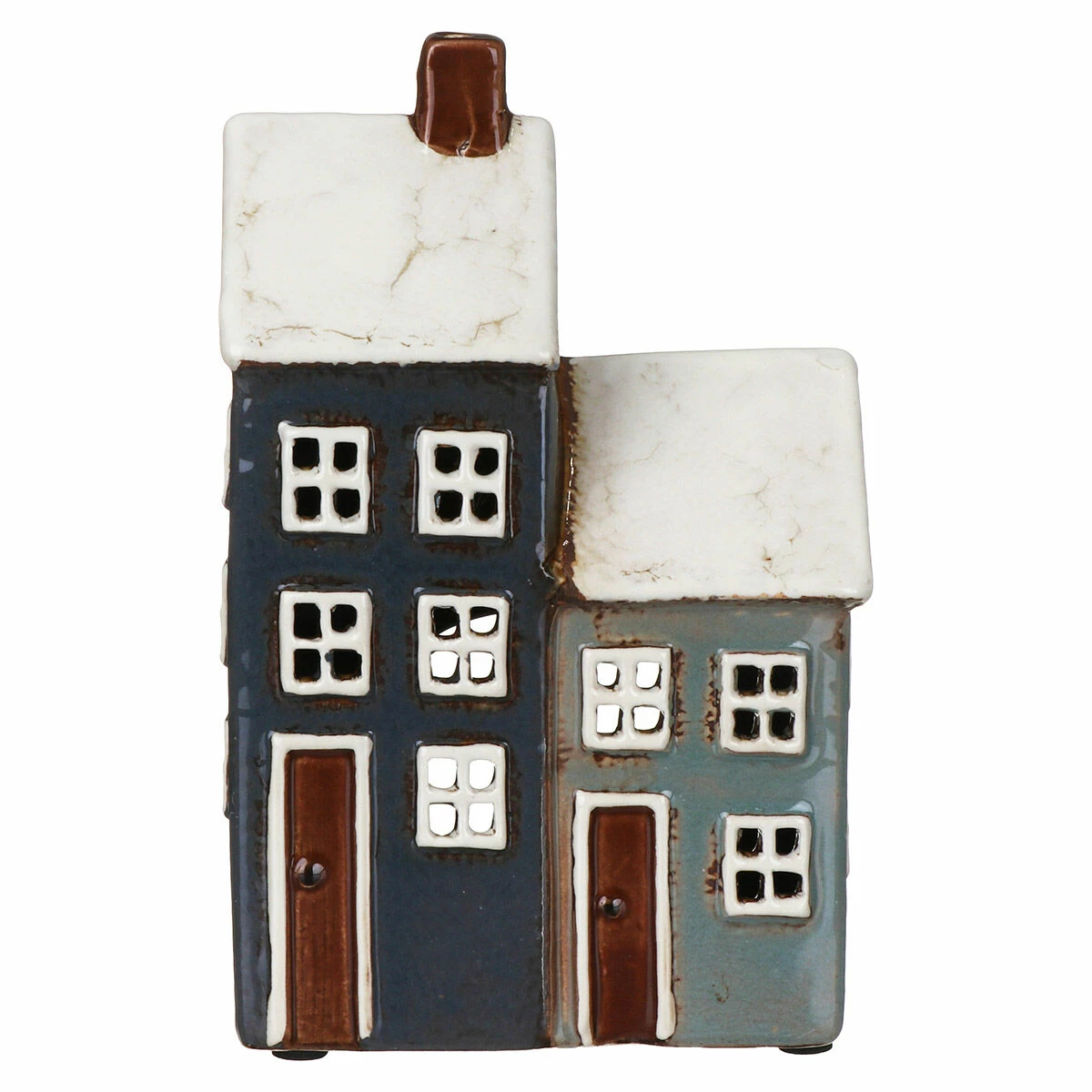 Shudehill Village Pottery Grey & Navy Two House Tealight Holder 3 Shudehill Village Pottery Grey & Navy Two House Tealight Holder - Image 3