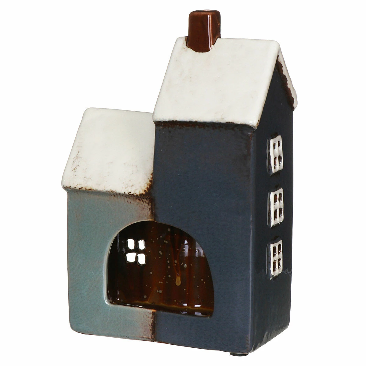 Shudehill Village Pottery Grey & Navy Two House Tealight Holder 4 Shudehill Village Pottery Grey & Navy Two House Tealight Holder - Image 4