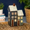 Shudehill Village Pottery Grey & Navy Two House Tealight Holder
