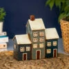 Shudehill Village Pottery Grey & Navy Three House Tealight Holder