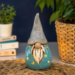 Shudehill Village Pottery Small Aqua & Grey Gonk Tealight Holder