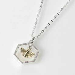 Equilibrium Two Tone Honeybee In Honeycomb Necklace