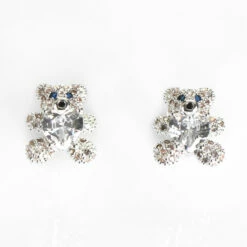 Equilibrium Girls Silver Plated Sparkly Teddy Earrings