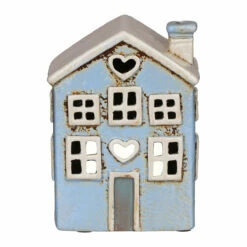 Shudehill Village Pottery Small Light Blue Heart House Tealight Holder -gifts shop 331031 shudehill village pottery small light blue heart house tealight holder 2