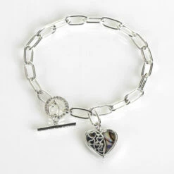 Equilibrium Silver Plated Paua Shell Hearts T-Bar Bracelet
