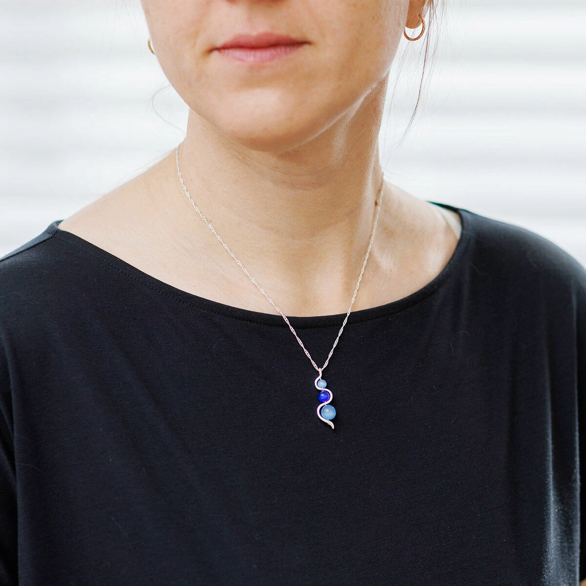 Equilibrium Silver Plated Blue Moonstone Ripple Necklace 4 Equilibrium Silver Plated Blue Moonstone Ripple Necklace - Image 4