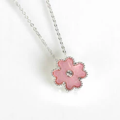 Equilibrium Silver Plated Mother Of Pearl Pink Clover Necklace