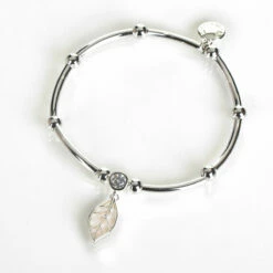 Equilibrium Silver Plated Back To Nature Mother Of Pearl Leaf Bracelet