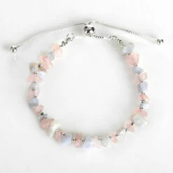Equilibrium Silver Plated Gemstone Blue Lace Agate And Rose Quartz Friendship Bracelet