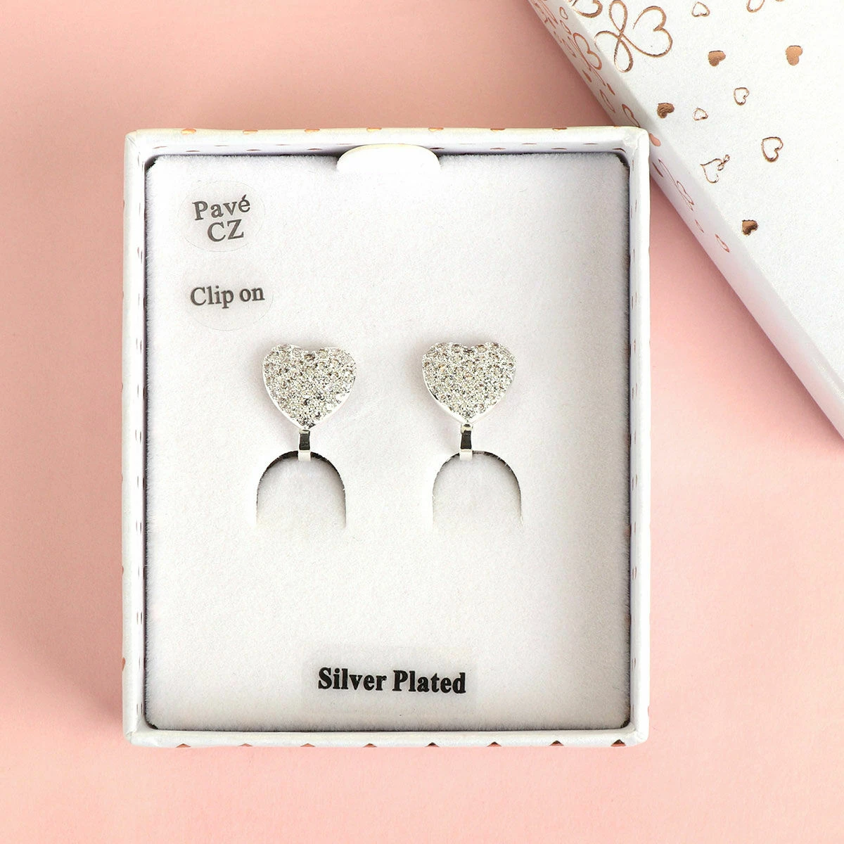 Equilibrium Silver Plated Pave Heart Clip On Earrings 2 Equilibrium Silver Plated Pave Heart Clip On Earrings - Image 2