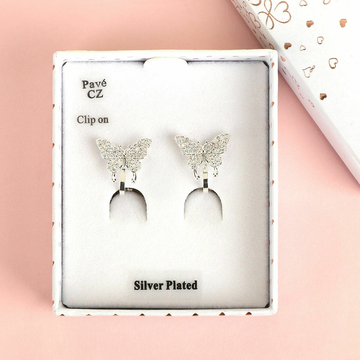 Equilibrium Silver Plated Pave Butterfly Clip On Earrings 2 Equilibrium Silver Plated Pave Butterfly Clip On Earrings - Image 2