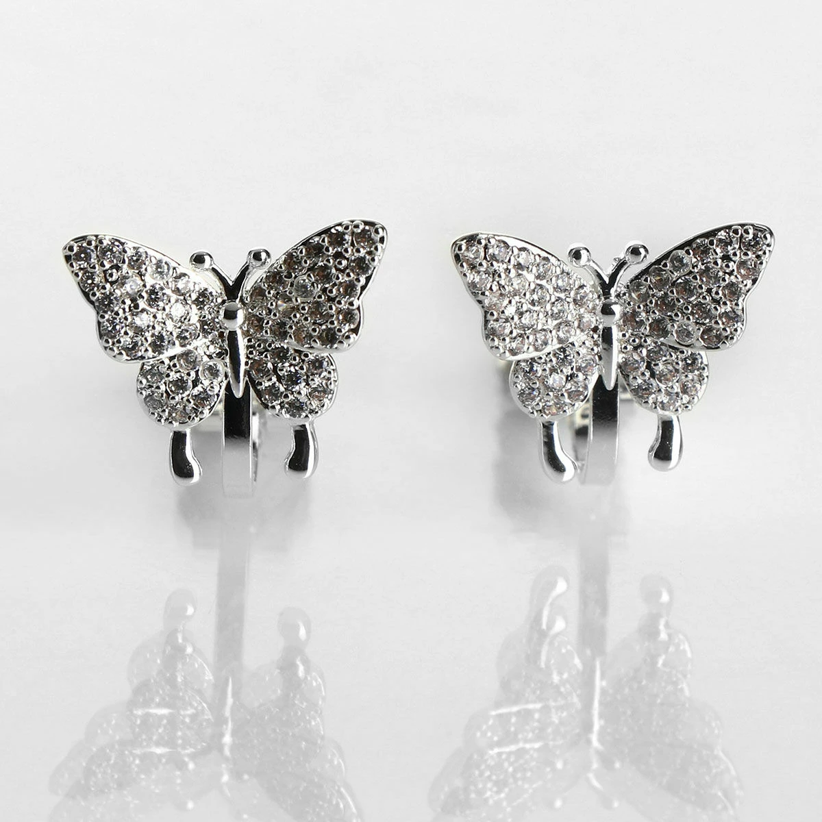 Equilibrium Silver Plated Pave Butterfly Clip On Earrings 1 Equilibrium Silver Plated Pave Butterfly Clip On Earrings