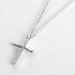 Equilibrium Silver Plated Diamond Cut Cross Necklace