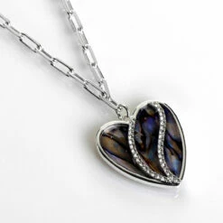Equilibrium Silver Plated Paua Shell Sparkle Heart Necklace