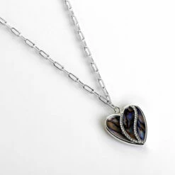 Equilibrium Silver Plated Paua Shell Sparkle Heart Necklace -gifts shop 339490 equilibrium silver plated paua shell sparkle heart necklace 2