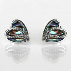 Equilibrium Silver Plated Paua Shell Sparkle Heart Stud Earrings