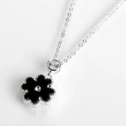Equilibrium Silver Plated Mother Of Pearl Black Clover Necklace
