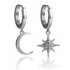 Equilibrium Silver Plated Celestial Moon Star Huggie Earrings