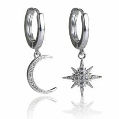 Equilibrium Silver Plated Celestial Moon Star Huggie Earrings