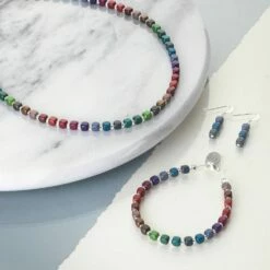 Carrie Elspeth Blues Satin Cubes Earrings -gifts shop carrie elspeth eh1614c rainbow satins cube range lifestyle 1 2 3