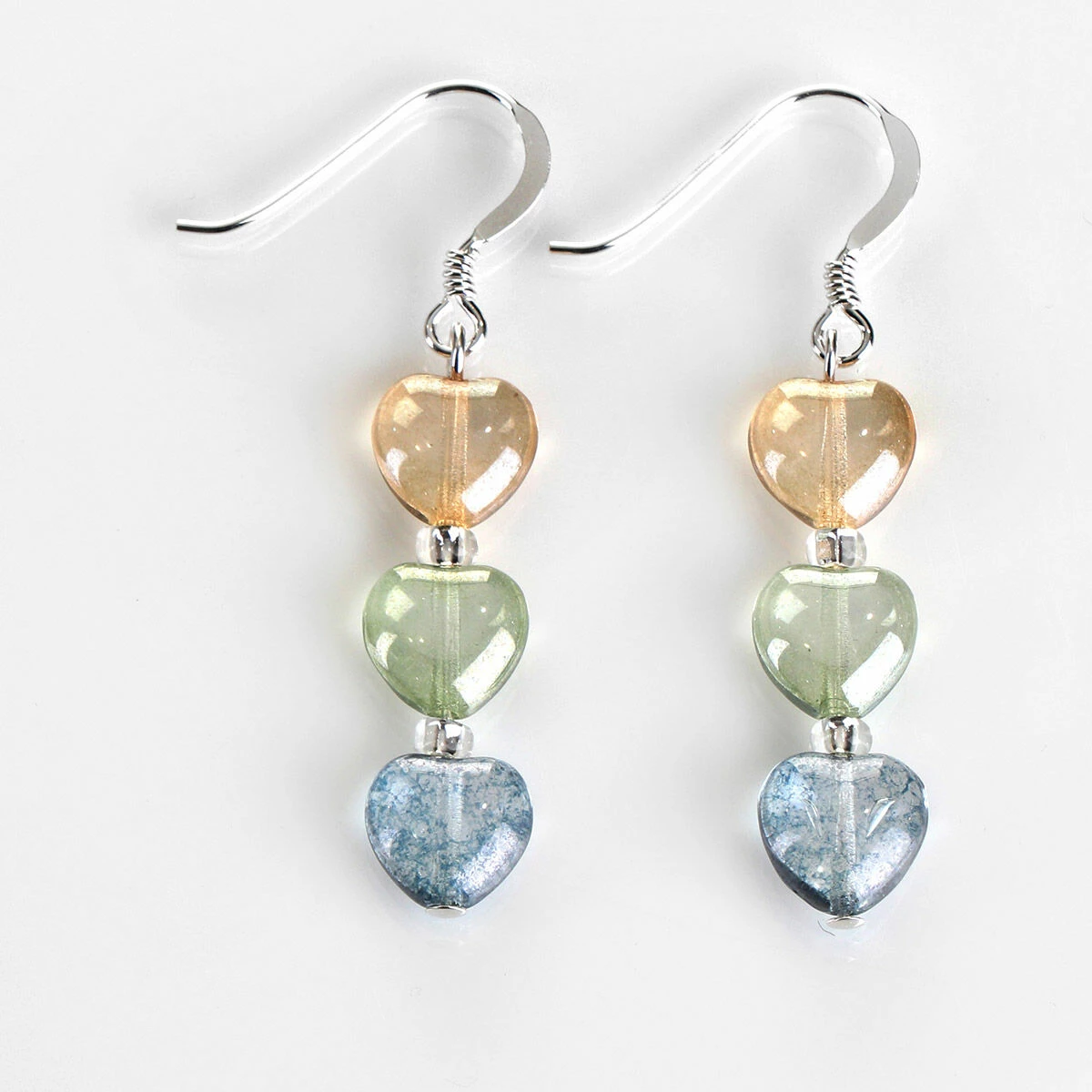 Carrie Elspeth Blue & Green Lustre Hearts Earrings 2 Carrie Elspeth Blue & Green Lustre Hearts Earrings - Image 2