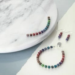 Carrie Elspeth Purples Satin Cubes Earrings -gifts shop carrie elspeth n1615 eh1614b rainbow satin cubes range lifestyle 1 2 3 1