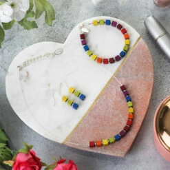 Carrie Elspeth Dawn Wooden Cubes Earrings -gifts shop carrie elspeth n1747 rainbow wooden cubes links blue lifestyle 2