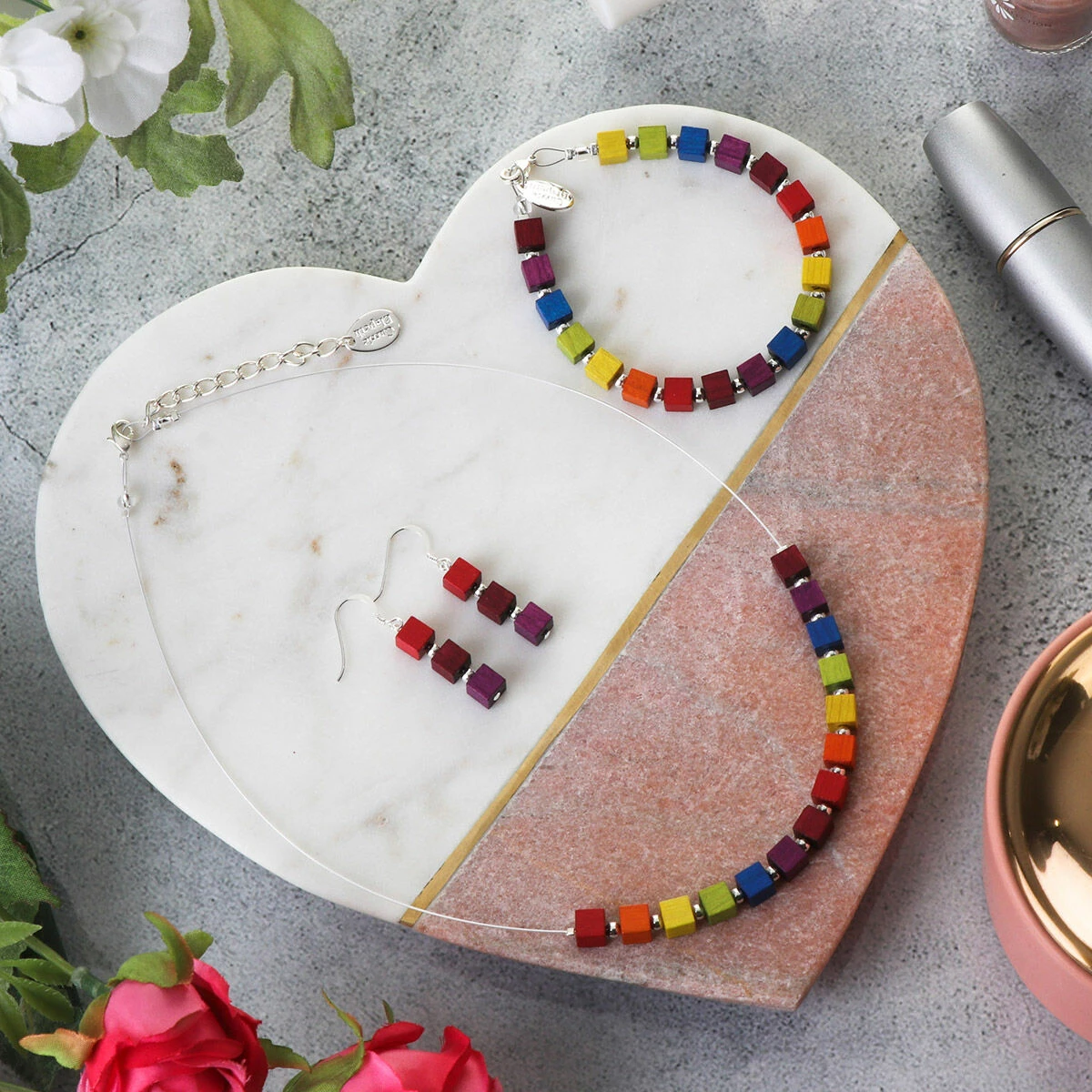 Carrie Elspeth Rainbow Wooden Cubes Links Necklace 4 Carrie Elspeth Rainbow Wooden Cubes Links Necklace - Image 4