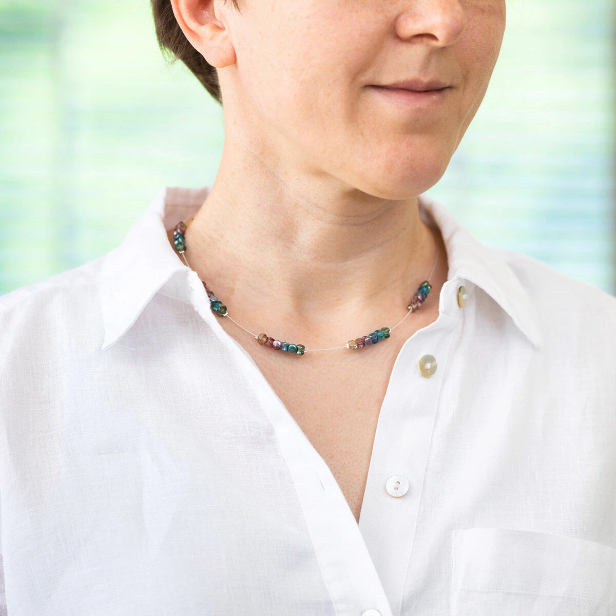 Carrie Elspeth Rainbow Shimmer Drums Spaced Necklace 4 Carrie Elspeth Rainbow Shimmer Drums Spaced Necklace - Image 4