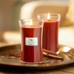 WoodWick Cinnamon Chai Large Hourglass Candle -gifts shop cinnamon chai large jar lifestylejpg
