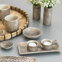 East Of India Dimpled Spot Handled Candle Holder -gifts shop east of india dimpled spot and scratched lines ceramics lifestyle 8