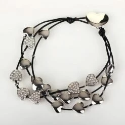 Equilibrium Silver Multi Hearts Leather Bracelet