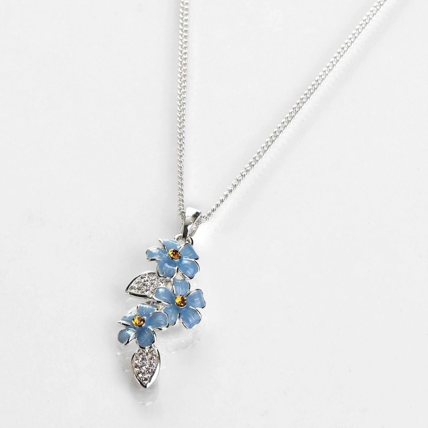 Equilibrium Forget-Me-Not Cascade Silver Plated Necklace 1 Equilibrium Forget-Me-Not Cascade Silver Plated Necklace