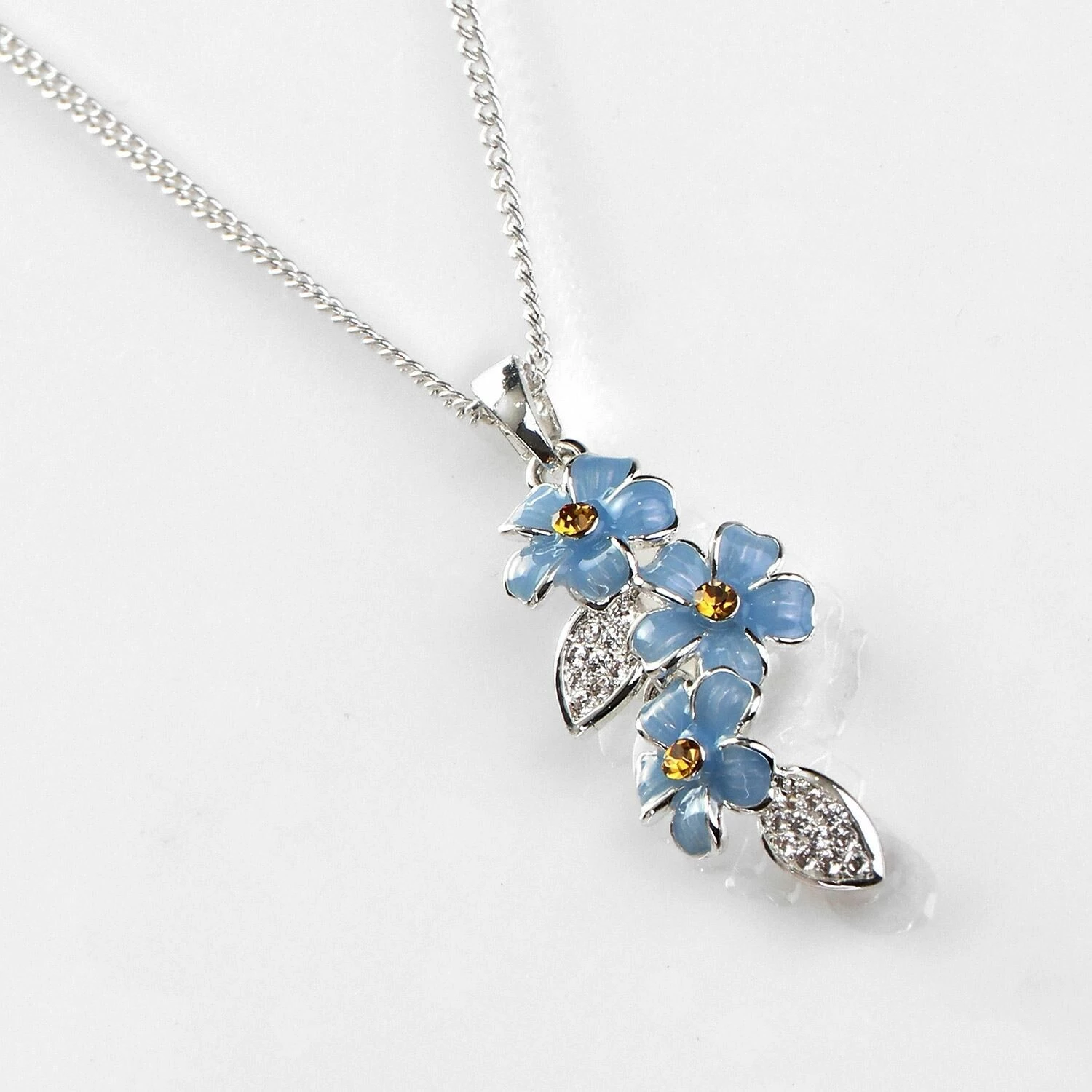 Equilibrium Forget-Me-Not Cascade Silver Plated Necklace 2 Equilibrium Forget-Me-Not Cascade Silver Plated Necklace - Image 2